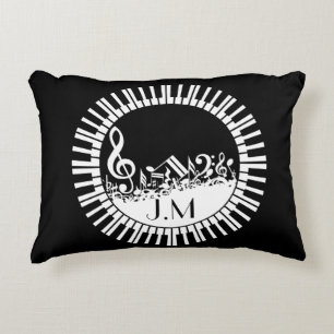 Circular Piano Keys and Jumbled Music Notes Decorative Cushion