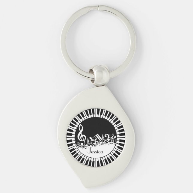 Circular Piano Keys and Jumbled Music Notes Key Ring (Front)