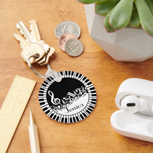 Circular Piano Keys and Jumbled Music Notes Key Ring (Desk)