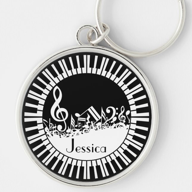 Circular Piano Keys and Jumbled Music Notes Key Ring (Front)