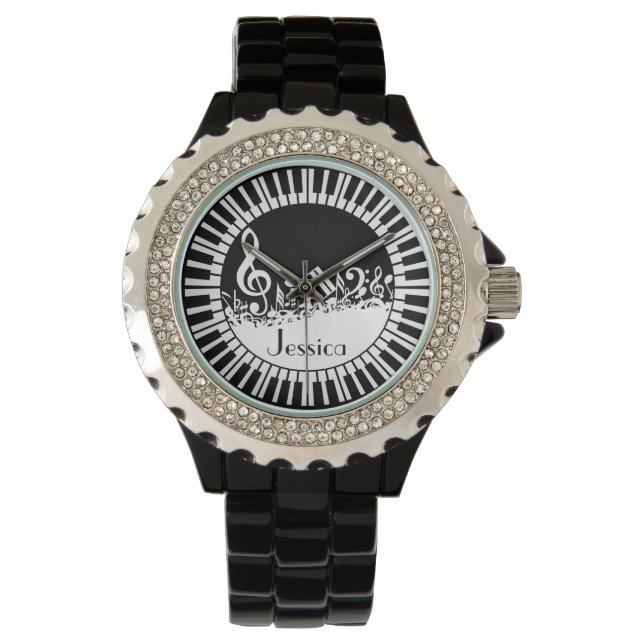 Circular Piano Keys and Jumbled Music Notes Watch (Front)
