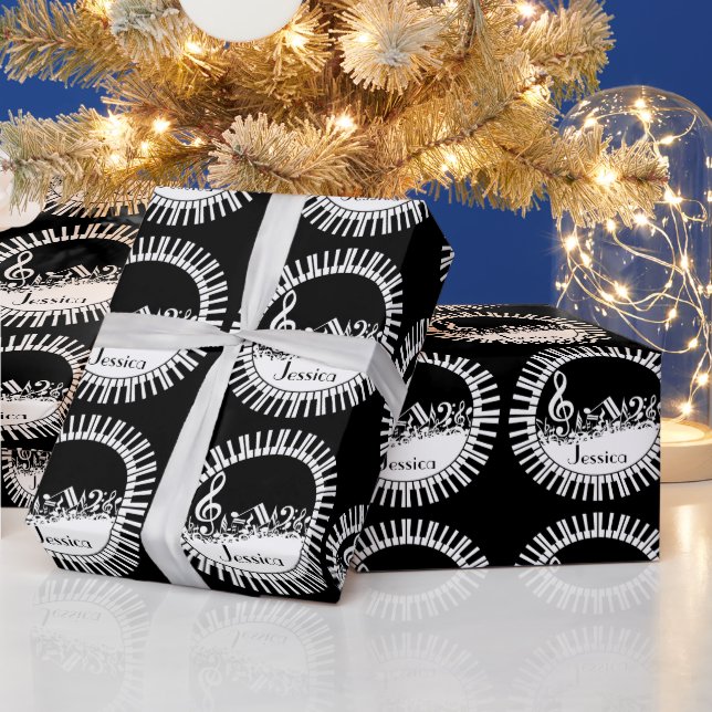 Circular Piano Keys and Jumbled Music Notes Wrapping Paper (Holidays)