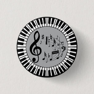 Circular Piano Keys And Music Notes 3 Cm Round Badge
