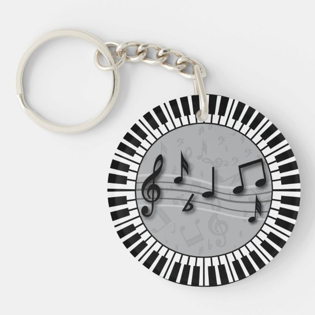 Circular Piano keys with musical notes centre Key Ring (Front)