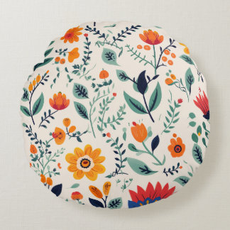 Circular pillow with a vibrant floral pattern