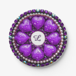 Circular Purple Jewellery Brooch with Heart Paper Plate