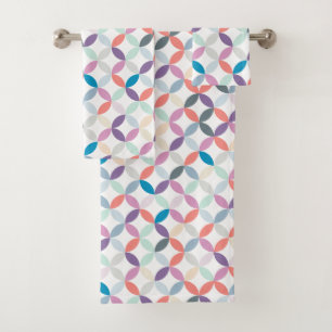 Circular quartered pattern cool tone colours bath towel set