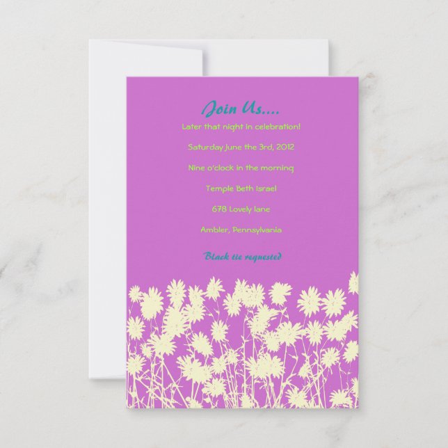 Circular Retro Daisy Bat Mitzvah Party Card (Front)