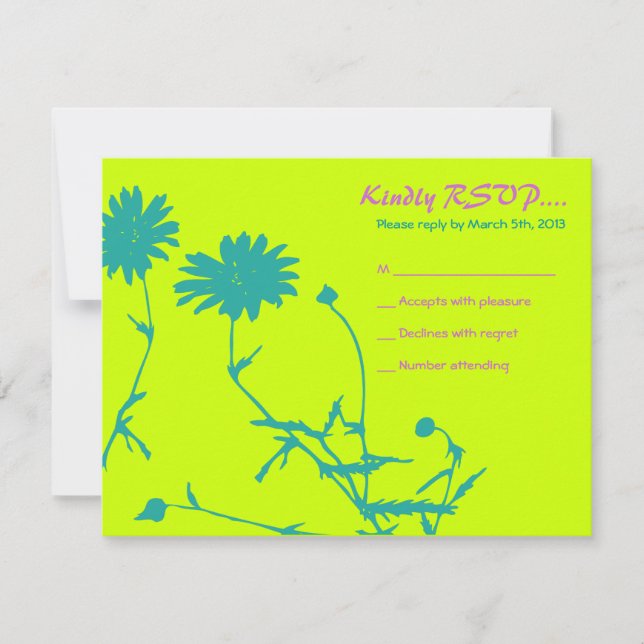 Circular Retro Daisy Bat Mitzvah Reply Card (Front)