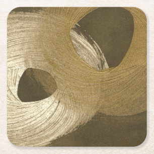 Circular Sandstorm in Tan and Dark Brown Square Paper Coaster
