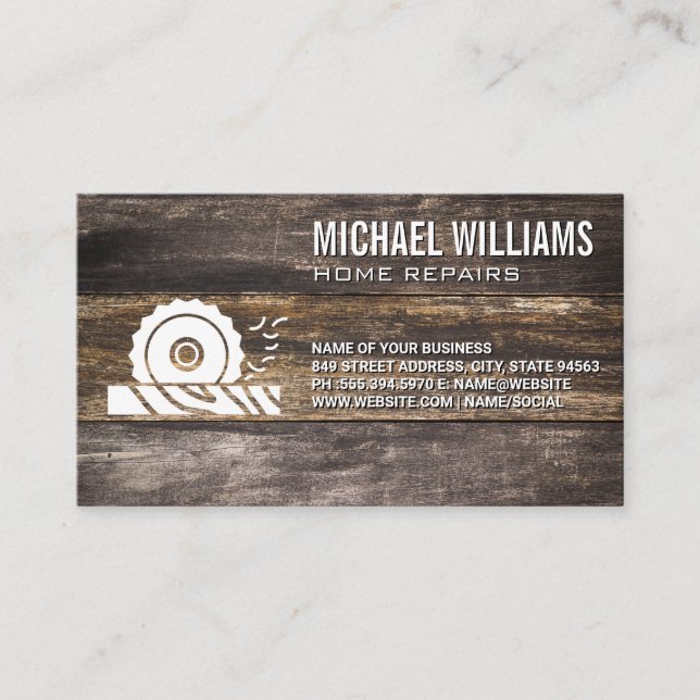 Circular Saw Cutting Wood | Builder Carpentry Business Card (Front)