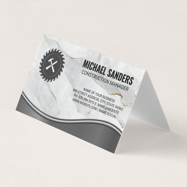 Circular Saw | Hammer | Marble Business Card (Front)
