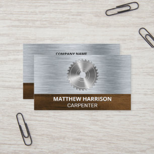 Circular Saw   Metal and Wood Background Business Card