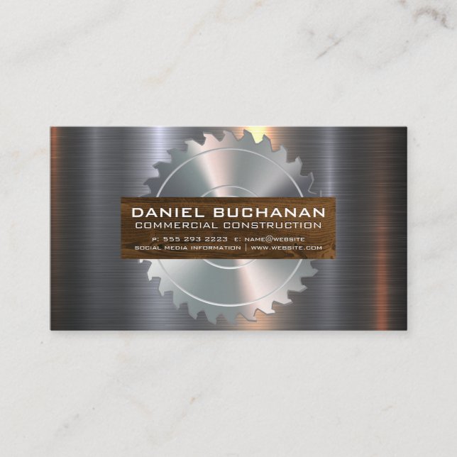 Circular Saw Metallic Wood Business Card (Front)