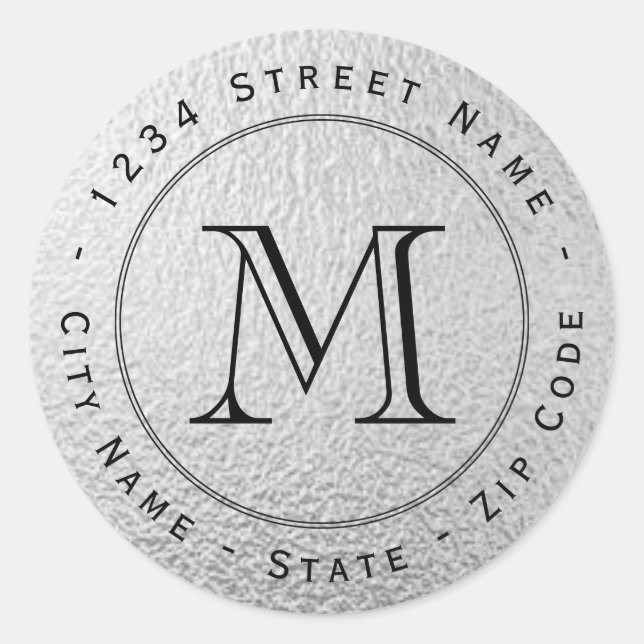 Circular Silver Foil Monogram Return Address Label (Front)