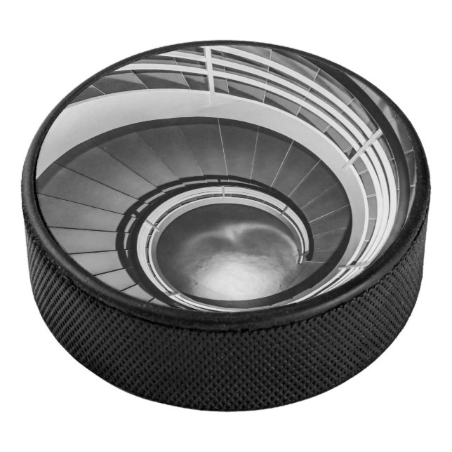 Circular Stairway BW Hockey Puck (3/4)