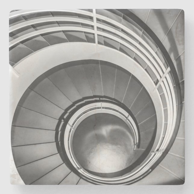 Circular Stairway BW Stone Coaster (Front)
