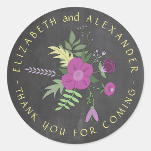 Circular Text Chalkboard Floral Wedding Thank You Classic Round Sticker
