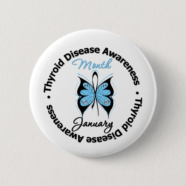 Circular Thyroid Disease Awareness Month Butterfly 6 Cm Round Badge (Front)