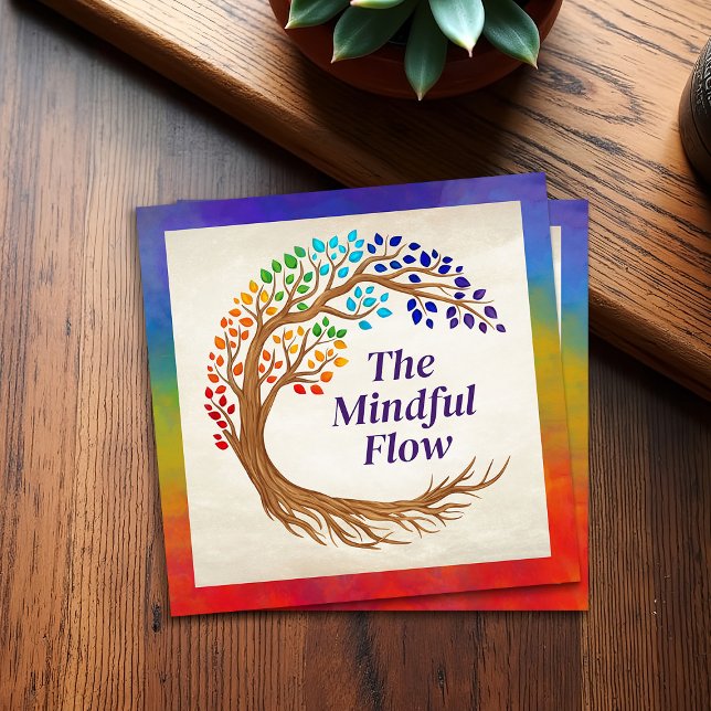Circular tree with rainbow chakra leaves square business card (Creator Uploaded)