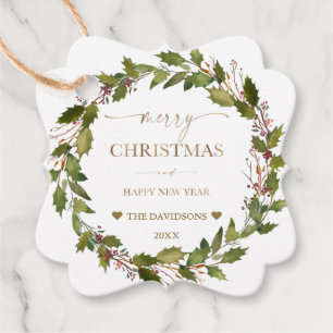 Circular Winter Berries Green Foliage Christmas Favour Tags