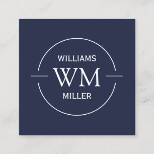 Circule Initials Modern Square Navy -Business Card