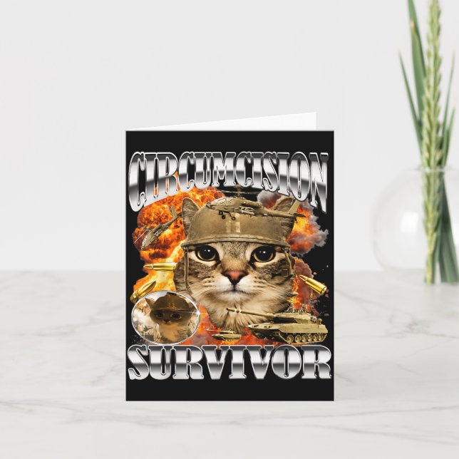 Circumcision Survivor Cat Meme Bootleg Funny Card (Front)