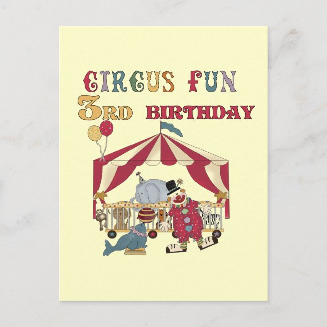 Circus 3rd Birthday Tshirts and Gifts Postcard (Front)