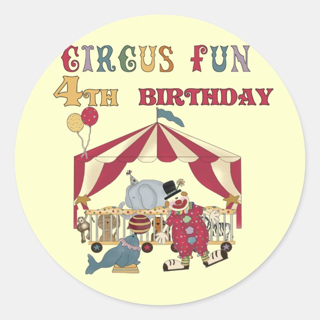 Circus 4th Birthday Tshirts and Gifts Classic Round Sticker (Front)