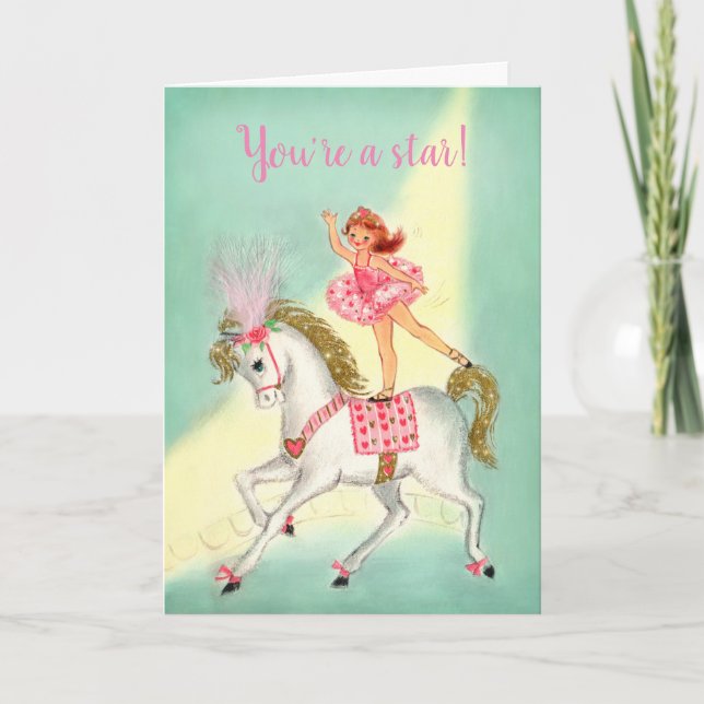 Circus Acrobat on Horse Valentine Holiday Card (Front)