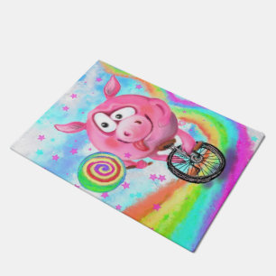 Circus Acrobat Piggy Cyclist with Lollipop Doormat
