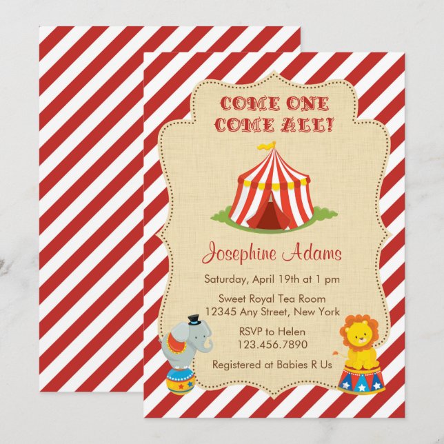 Circus Animal Baby Shower Invitation (Front/Back)