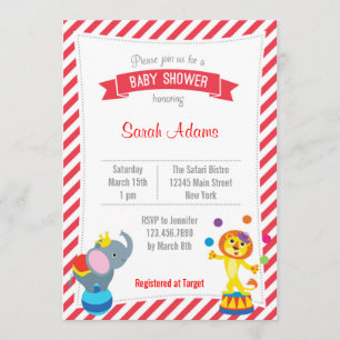 Circus Animal Baby Shower Invitation Red