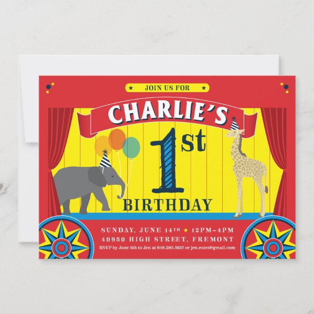 Circus Animal Birthday Invitation (Front)