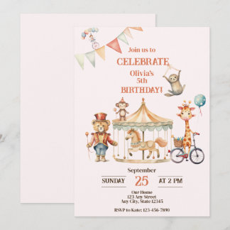 Circus Animal Birthday Invitation