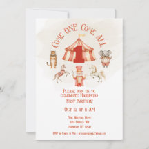 Circus Animal First Birthday Invitation