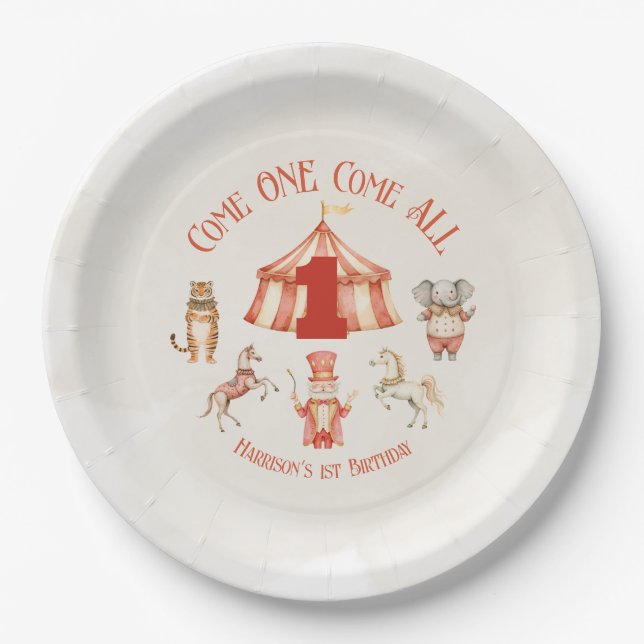 Circus Animal First Birthday Paper Plate (Front)