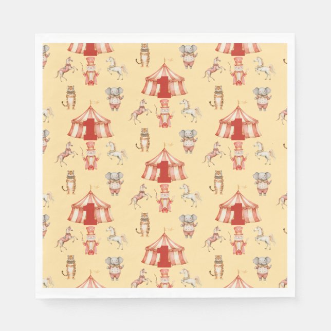 Circus Animal Pattern First Birthday Napkin (Front)