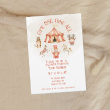 Circus Animal Third Birthday Invitation
