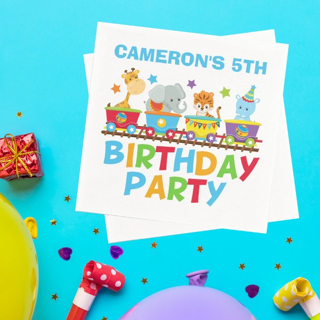 Circus Animal Train Cute Kids Name Birthday Party Napkin (Creator Uploaded)