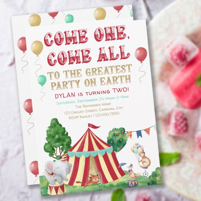 Circus Animals and Big Top Any Age Photo Birthday Invitation (Creator Uploaded)