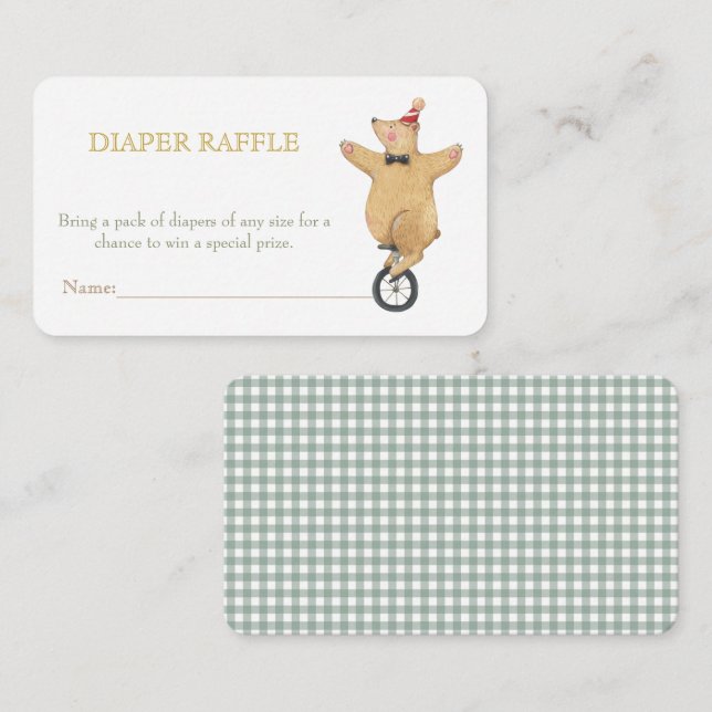Circus Animals Baby Diaper Raffle Enclosure Card (Front/Back)