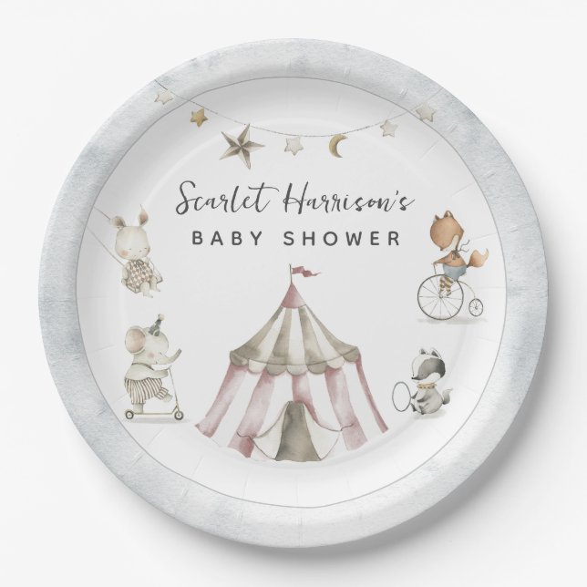 Circus Animals Baby Shower  Paper Plate (Front)