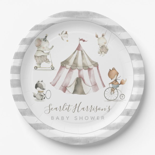 Circus Animals Baby Shower  Paper Plate (Front)
