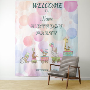 Circus Animals Birthday Party Backdrop Tapestry