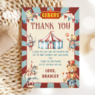 Circus Animals Carnival Birthday Thank You Card