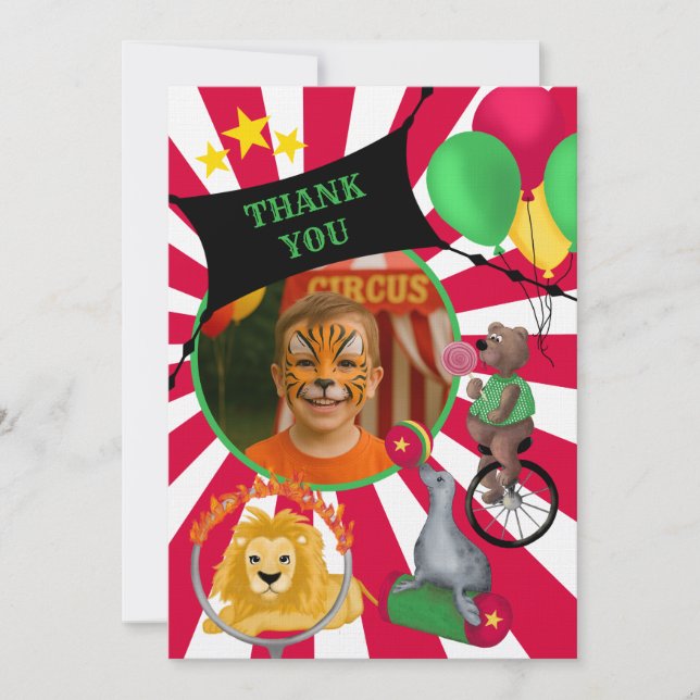 Circus Animals Kids Flat Thank You Card  (Front)