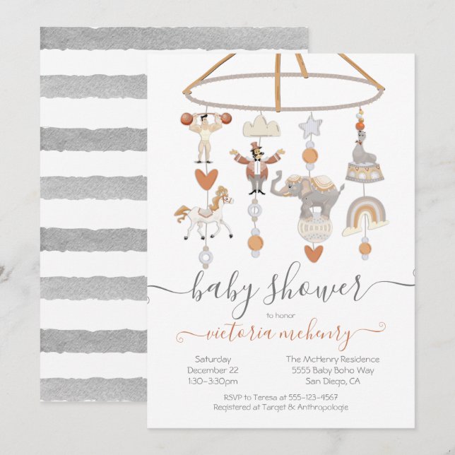 Circus Animals Mobile Baby Shower Invitation (Front/Back)
