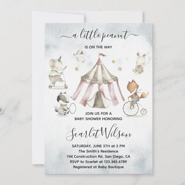 Circus Animals Mobile Baby Shower Invitation (Front)