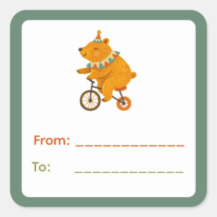 Circus Bear (Blue Border) Gift Label